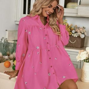 Pink and Yellow Long Sleeve Shirt Dress S/M