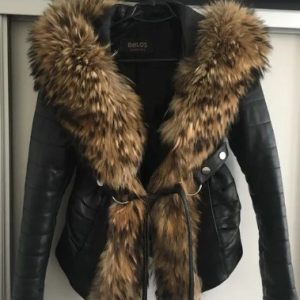 Natural leather jacket with fox, bomber jacket, set