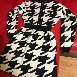 Elastic and Stylish Black and White Formal Dress