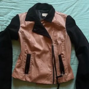 Cream leather jacket with black bershka size S/M