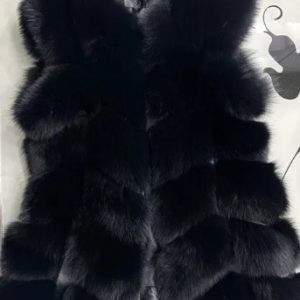 Vest natural fox fur and natural leather black down
