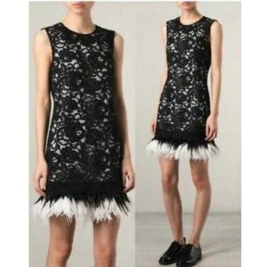 Donna Karan NY black label Runway Mini dress with feathers, M