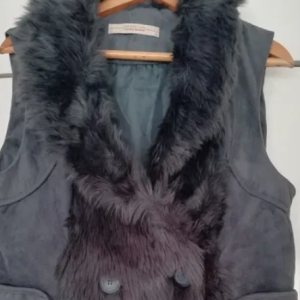 Gray suede and leather vest