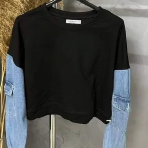 Women's blouse with denim sleeve