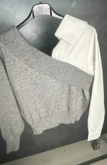 Sweater with accent shirt in gray or black