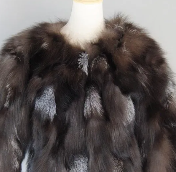 Leather jacket natural fur - silver fox