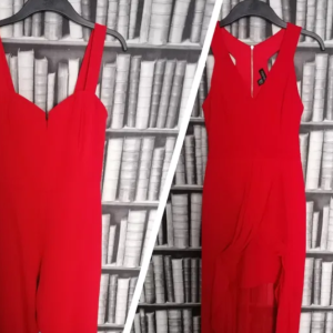 Great red Forever dress and h&m jumpsuit