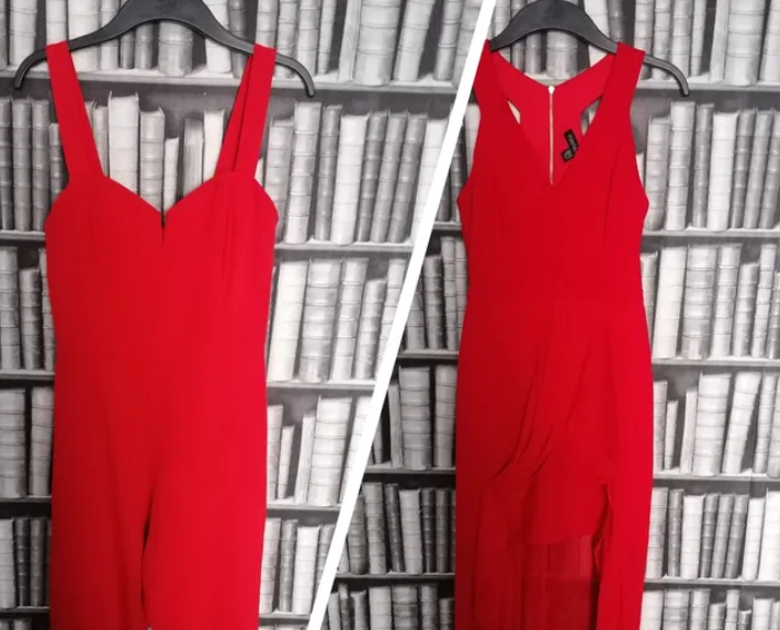 Great red Forever dress and h&m jumpsuit