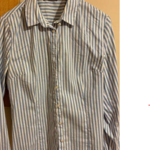 Blue and white striped shirt, size S.