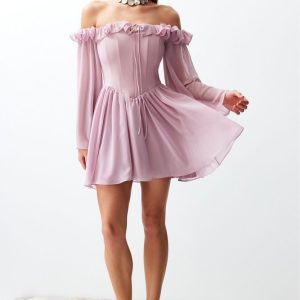 Evening Dress Trendyol - chiffon, rose ash color