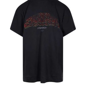 BALENCIAGA Black Offshore Heavy Metal Logo Oversized T-Shirt M (XL)