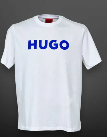 Hugo Boss White T-Shirt BLUE Lettering Chest Print - SML XL XXL