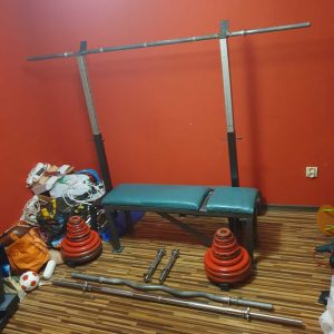 Home gym set (bench + stands + dumbbells + dumbbell bar)