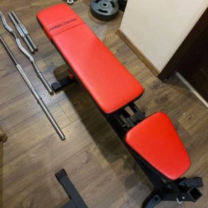 Home gym - bench + stands (98kg cast iron weight set)
