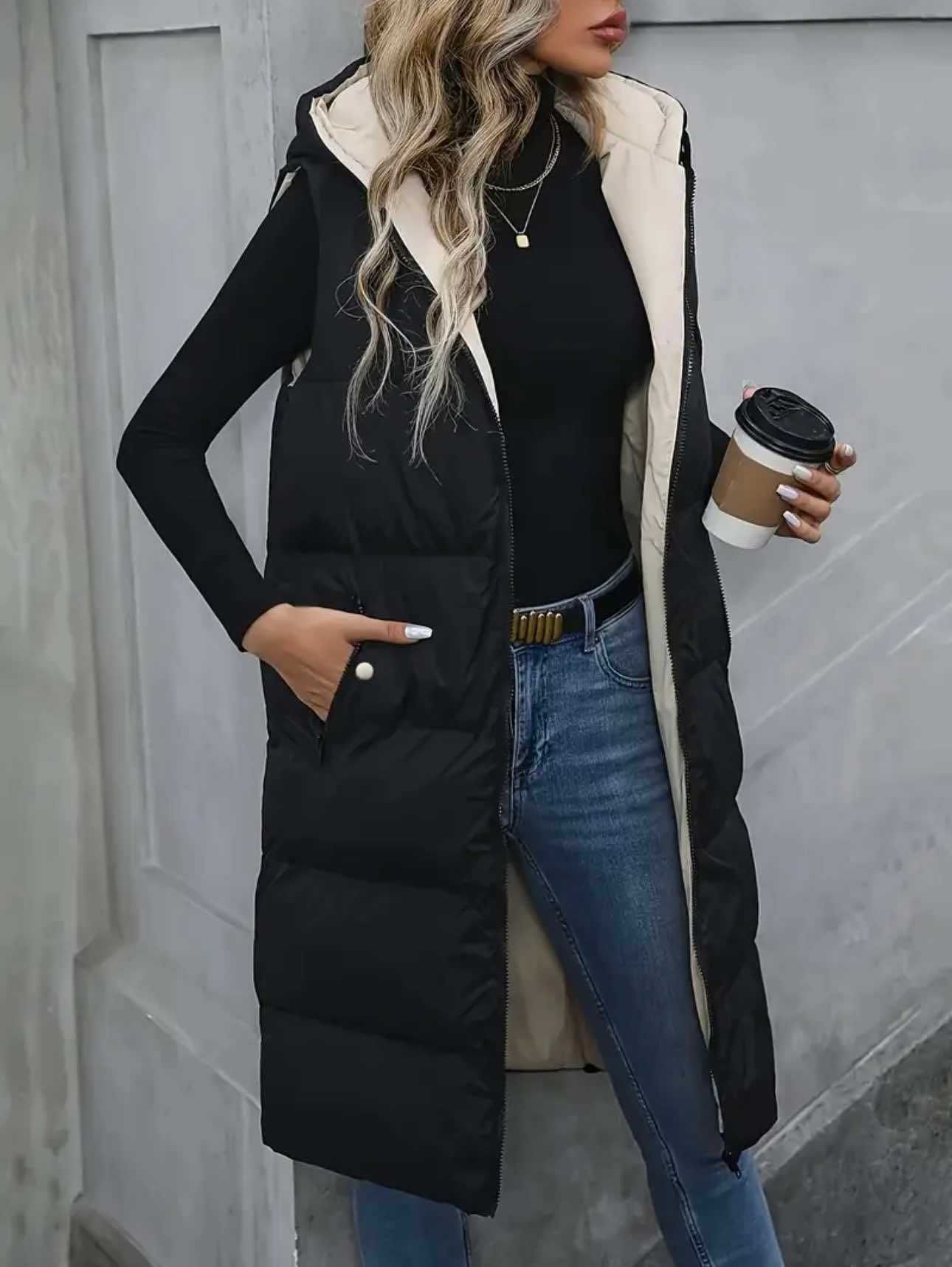 Long women's black vest