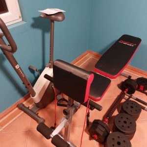 Exercise bench, dumbbells, weights, gym, HIT