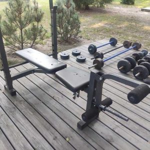 siłownia domowa 140kg, cały zestaw ławka, sztangi, hantle, dipy, itd